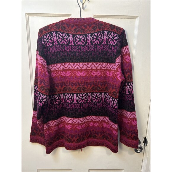 Vintage Alpaca Connection Nordic Knit Cardigan Vibrant Pink Purple Sweater Small - Picture 2 of 9